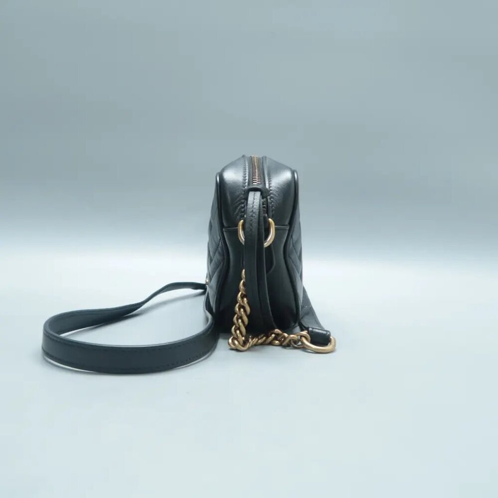 100% Authentic GUCCI GG Marmont Black Leather Shoulder Bag 882-112824 - Picture 4 of 12
